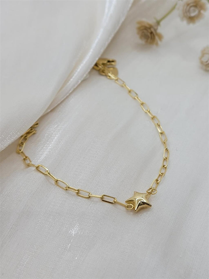 14K Yellow Gold 6" Kids Star Charm Bracelet