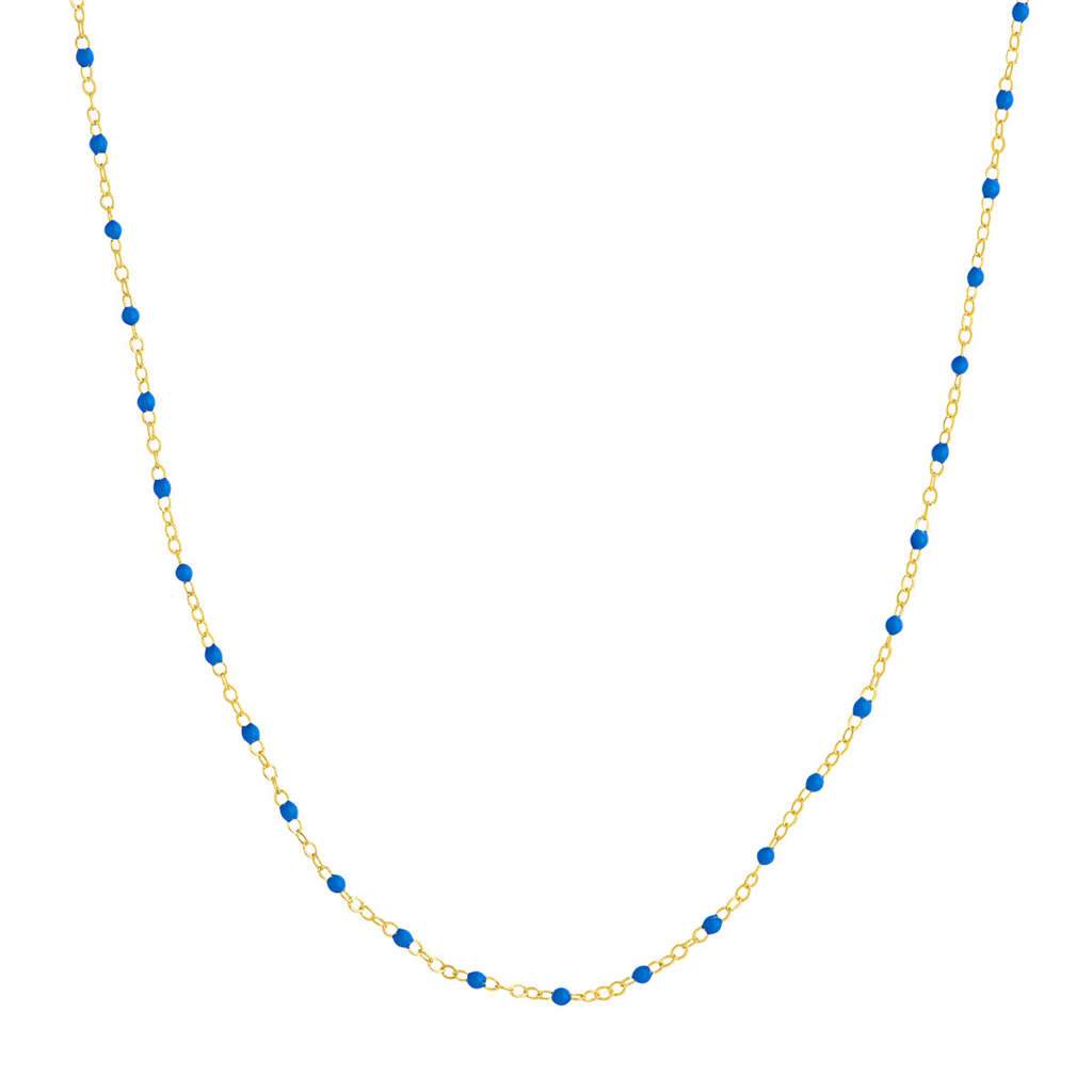 14K Yellow Gold  & Colbot Blue Station 18 inch  Gold Necklace