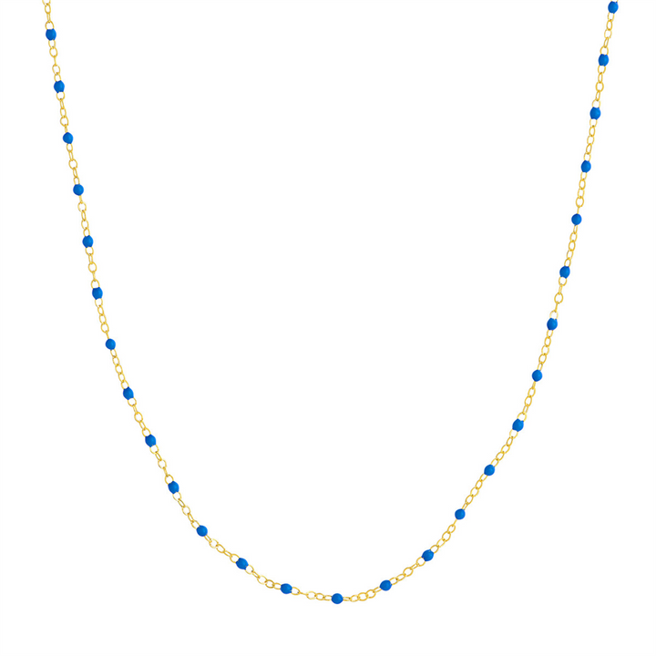 14K Yellow Gold  & Colbot Blue Station 18 inch  Gold Necklace