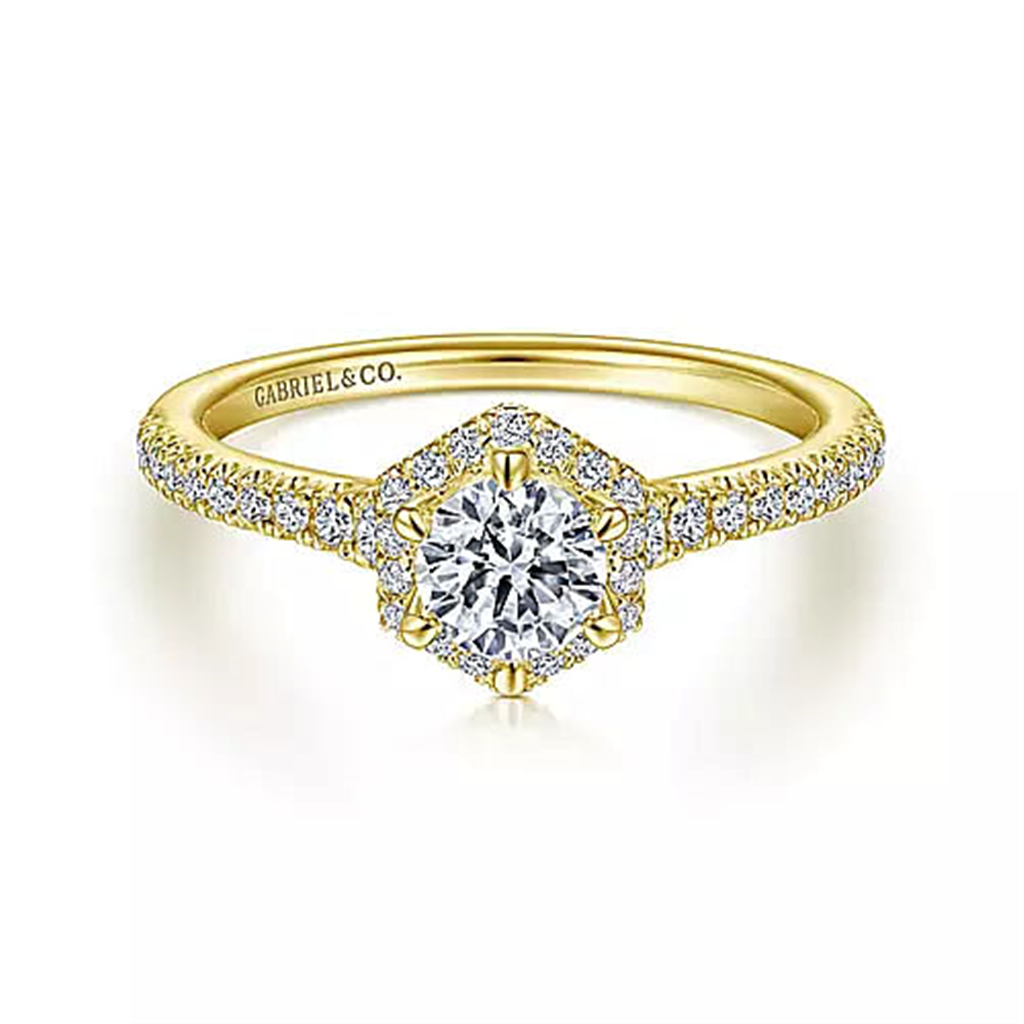 14K Yellow Gold Gabriel & Co Round Diamond Hexagonal Ring Mounting