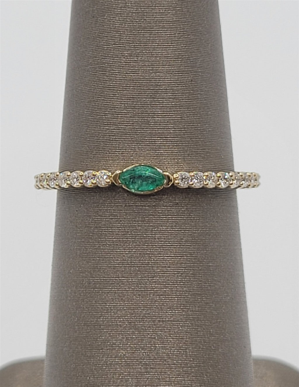 14K Yellow Gold Emerald & Natural Diamond Stackable Ring