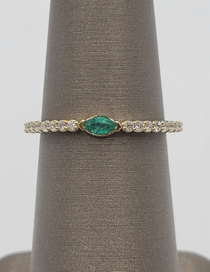 14K Yellow Gold Emerald & Natural Diamond Stackable Ring