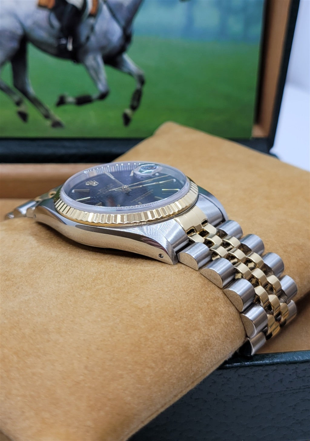 Stainless & 18K Yellow Gold Black Tapestry Dial Datejust Perviously Owned Rolex