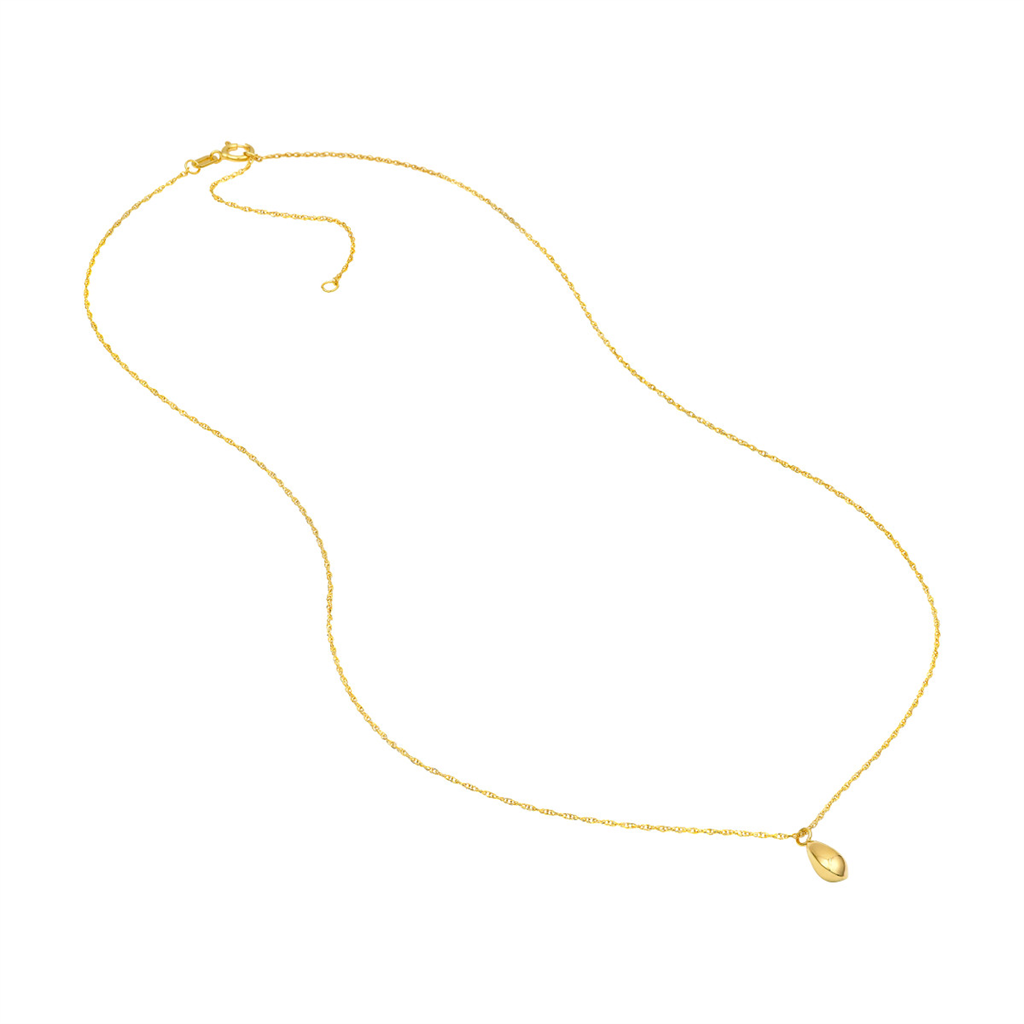 16-18" 14K Yellow Gold Puffy Teardrop Pendant Necklace