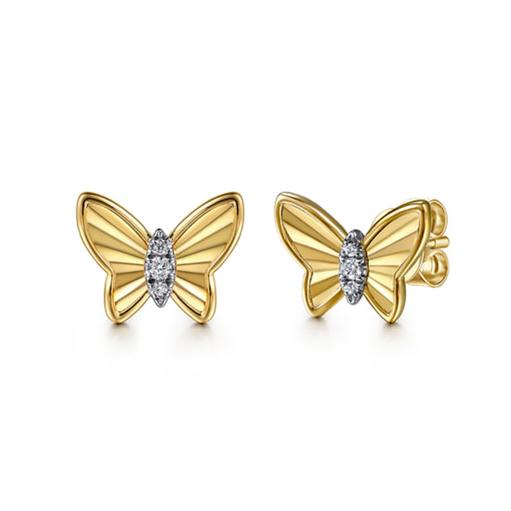 14K Yellow Gold Diamond Butterfly Fashion Earrings