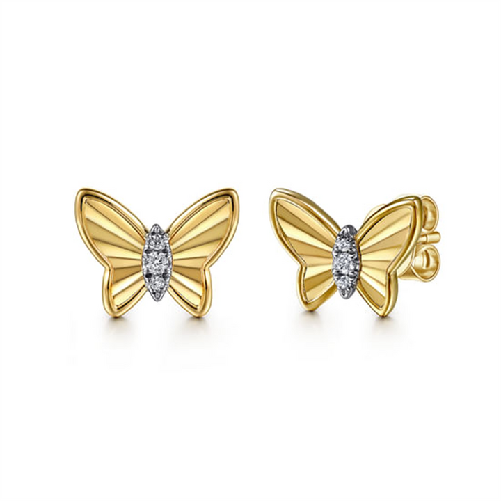 14K Yellow Gold Diamond Butterfly Fashion Earrings