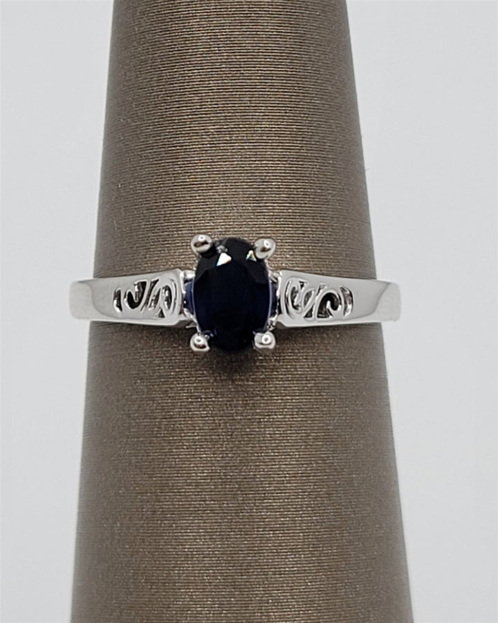14K White Gold Filigree Sapphire Gemstone Fashion Ring