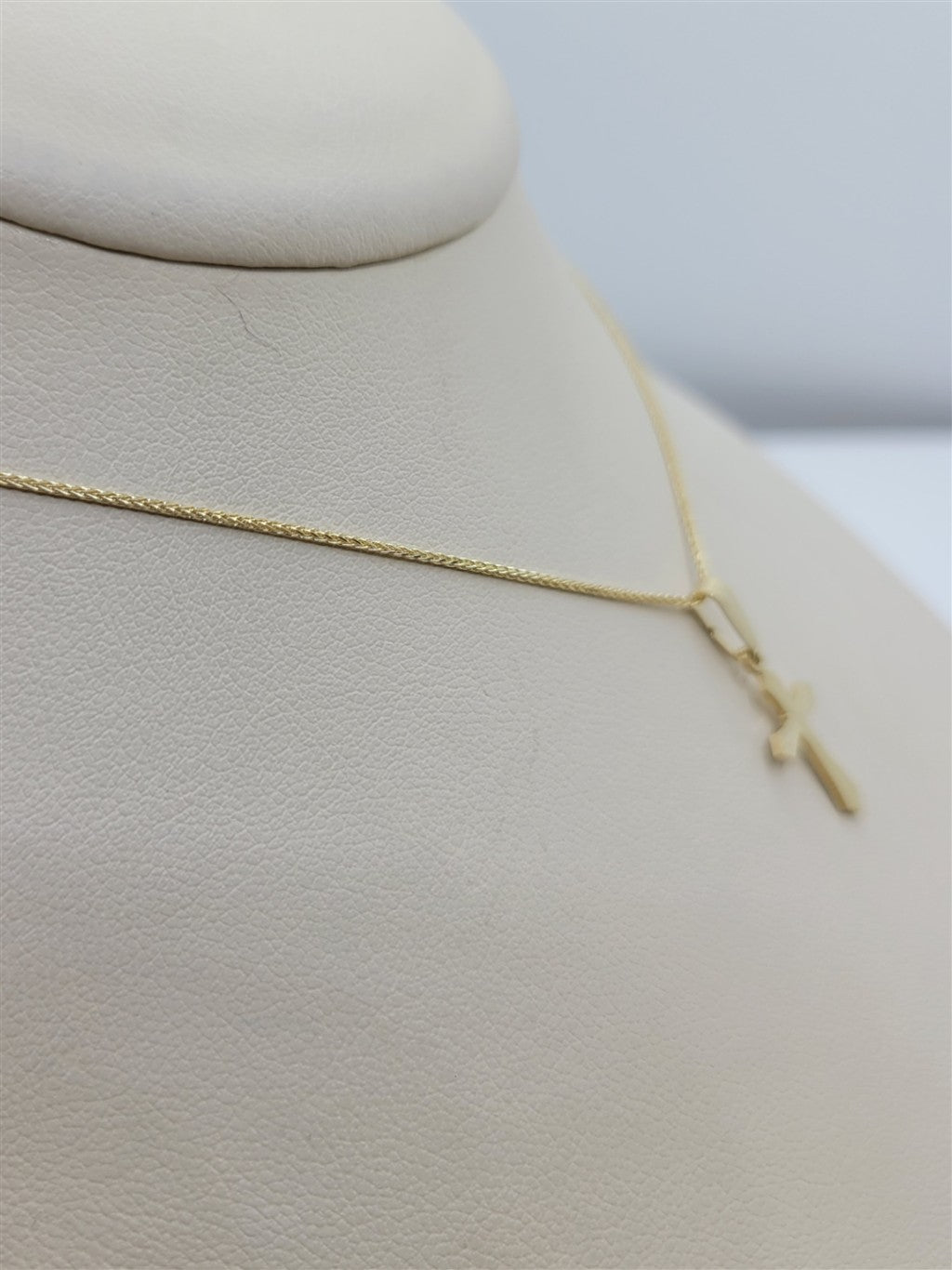 14K Yellow Gold Diamond Cut Cross Pendant Necklace