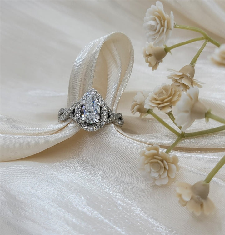 14K White Gold Halo Gabriel & Co Diamond Engagement Ring