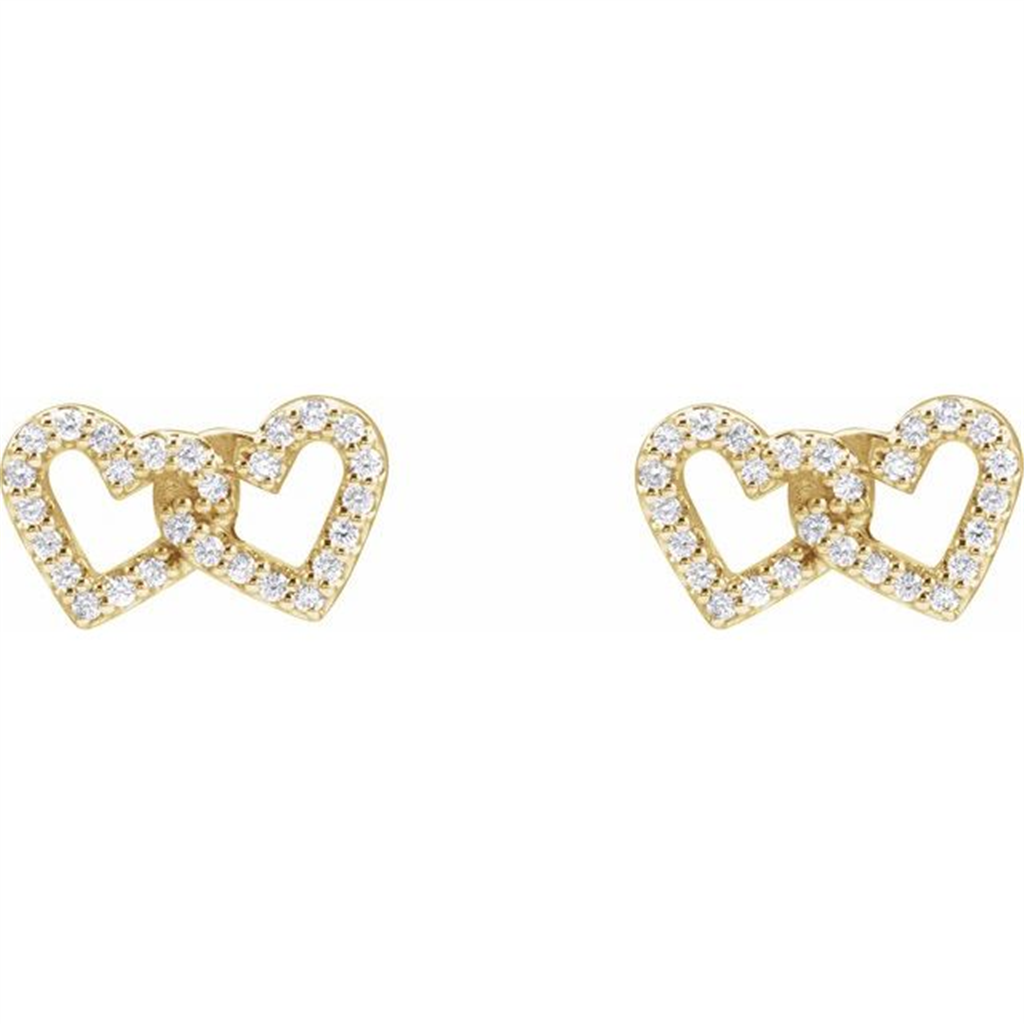 14K Yellow Gold Heart Diamond Fashion Earrings