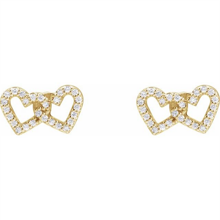 14K Yellow Gold Heart Diamond Fashion Earrings