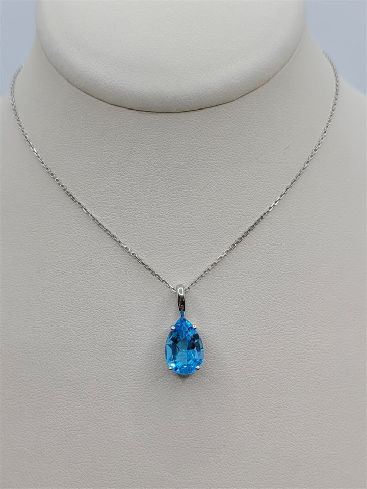14K White Gold Blue Topaz Solitaire Necklace