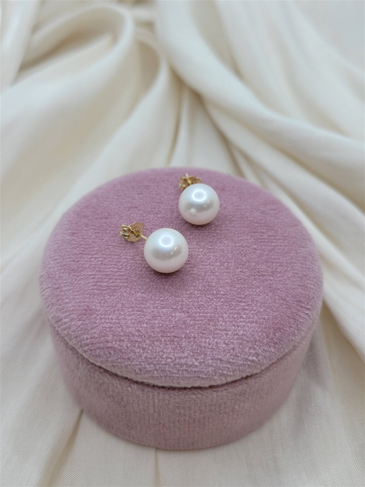 Sterling Silver 9.5-10mm Cultured White Freshwater Pearl Stud Earrings