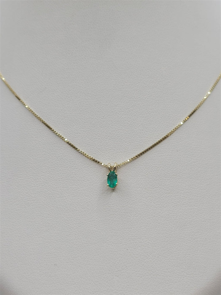14K Yellow Gold Emerald Solitaire Necklace