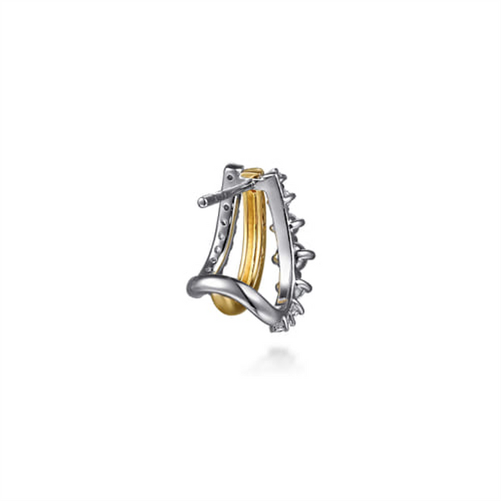 14K White And Yellow Gold .73 Twt Diamond J Hoop Earrings