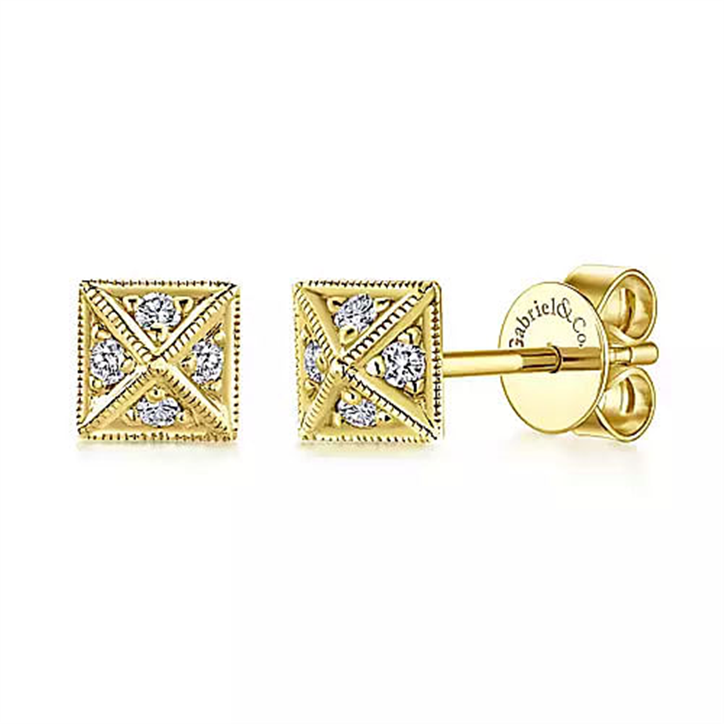 14K Yellow Gold "Gabriel & Co. " Kaslique Pyramid Diamond Fashion Earrings