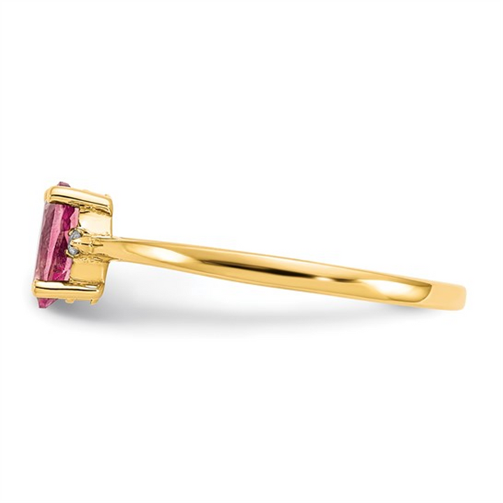 10K Yellow Gold Pink Tourmaline And Diamond Birthstone Ring