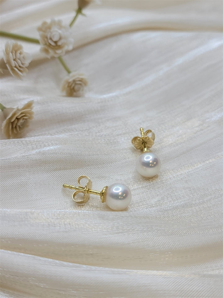 14K Yellow Gold 6.5Mm Round Mikimoto Pearl Stud Earrings