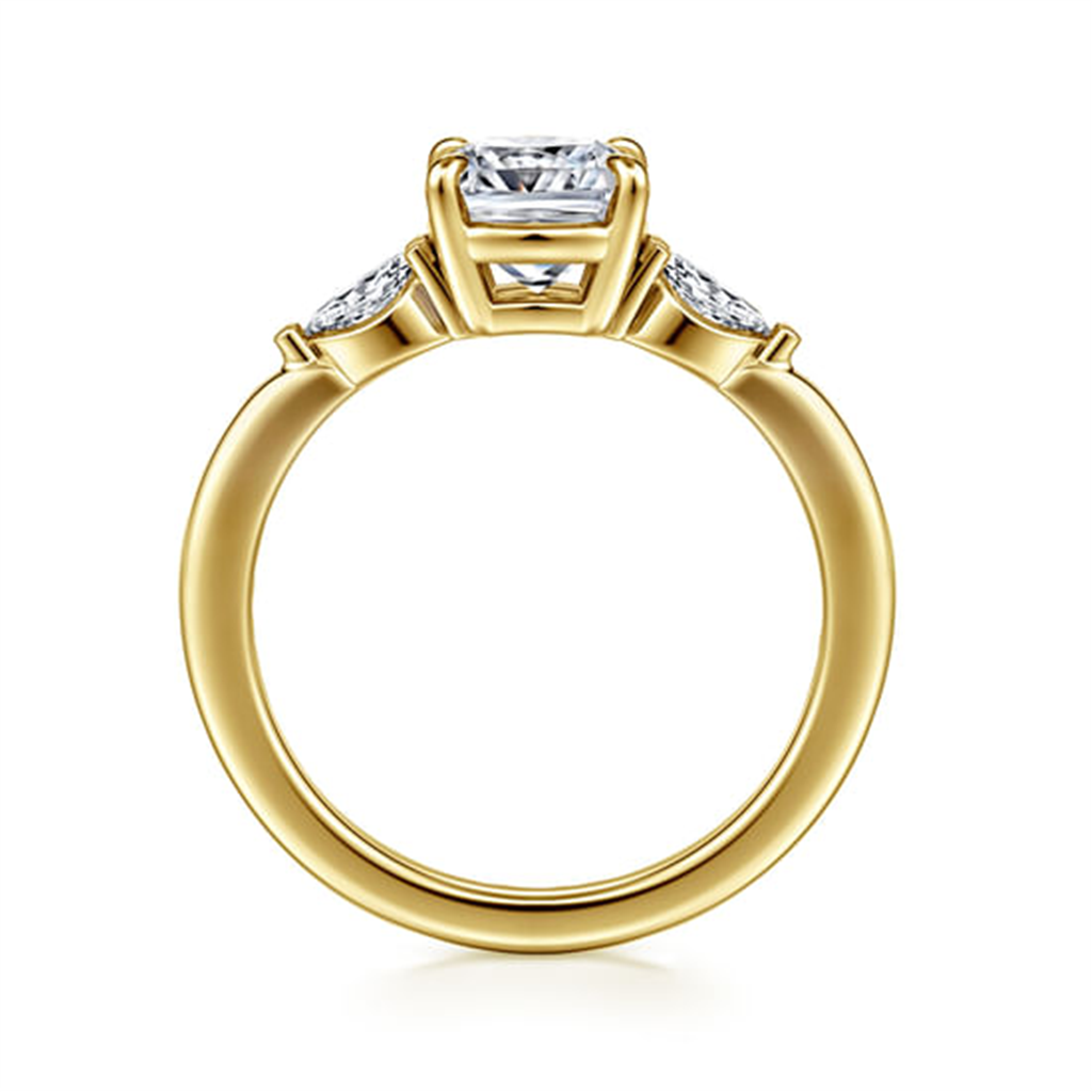 14K Yellow Gold Cushion Cut Three Stone Diamond Engagement Ring Mounting