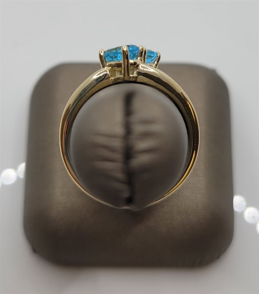 14K Yellow Gold Two Stone Swiss Blue Topaz Fashion Ring