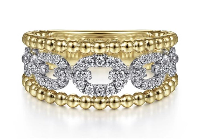 14K Two-Tone Gold Wide Band Gabriel & Co Diamond Fashion Ring