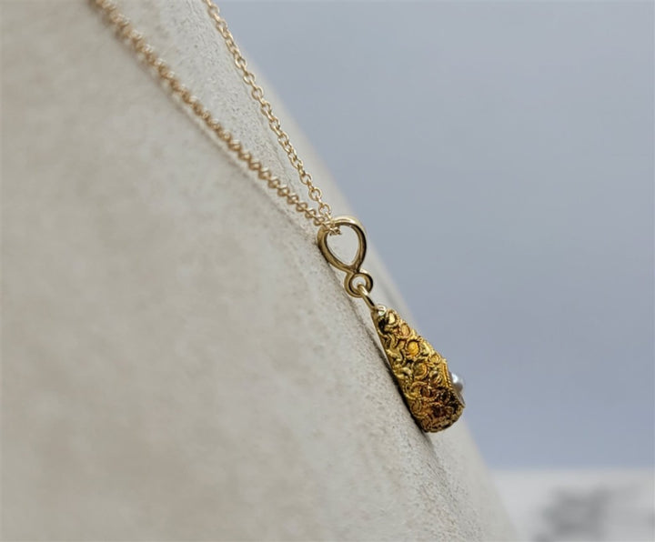 14K Yellow Gold Pearl Fashion Textured Necklace