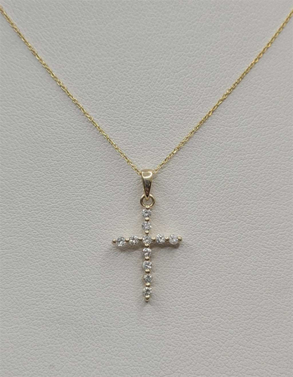 18" 14K Yellow Gold Bubble Diamond Dainty Cross Necklace