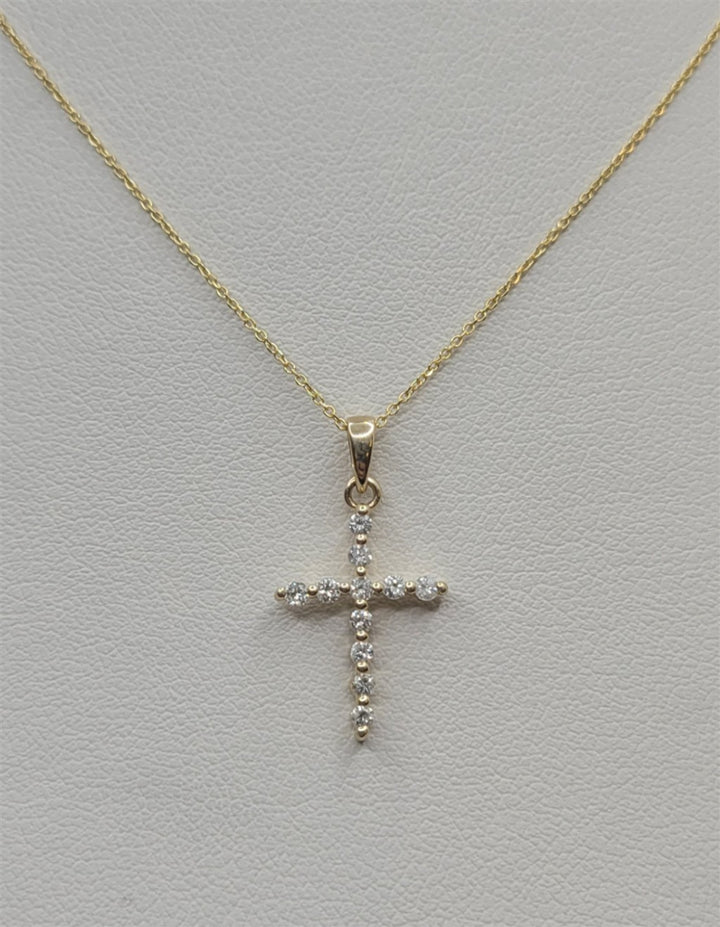 18" 14K Yellow Gold Bubble Diamond Dainty Cross Necklace