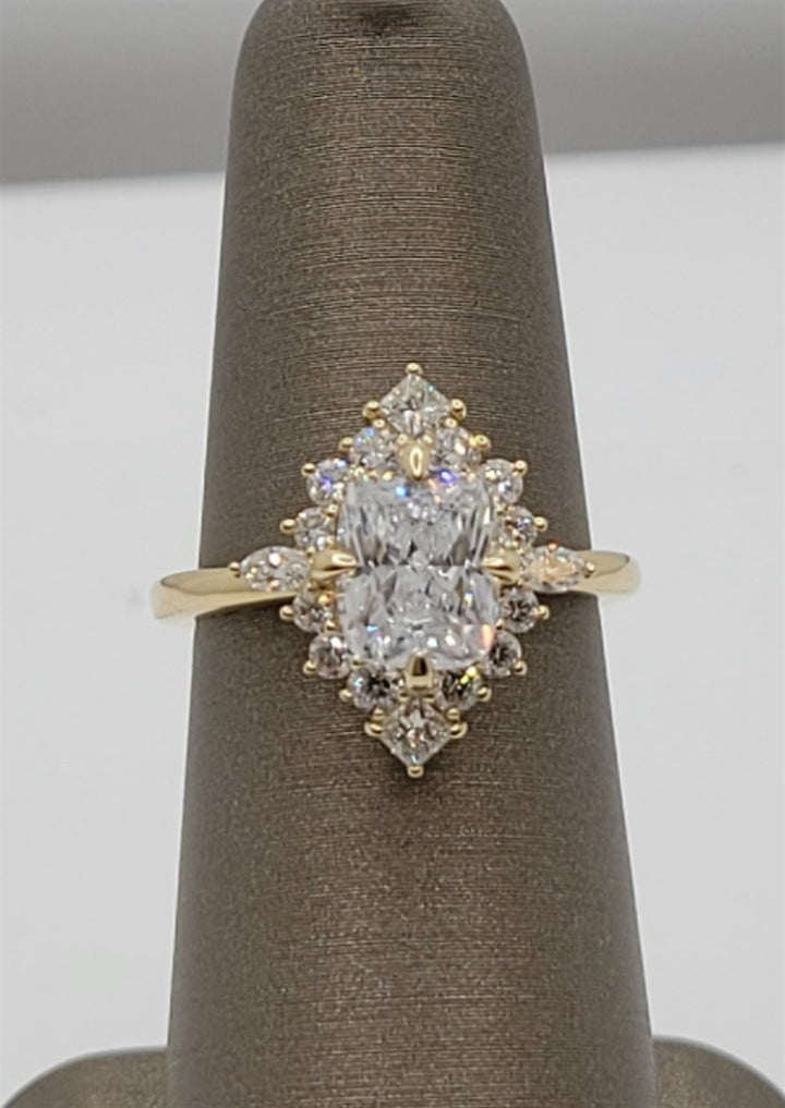 14K Yellow Gold Elongated Cushion Halo Diamond Engagement Ring Mounting