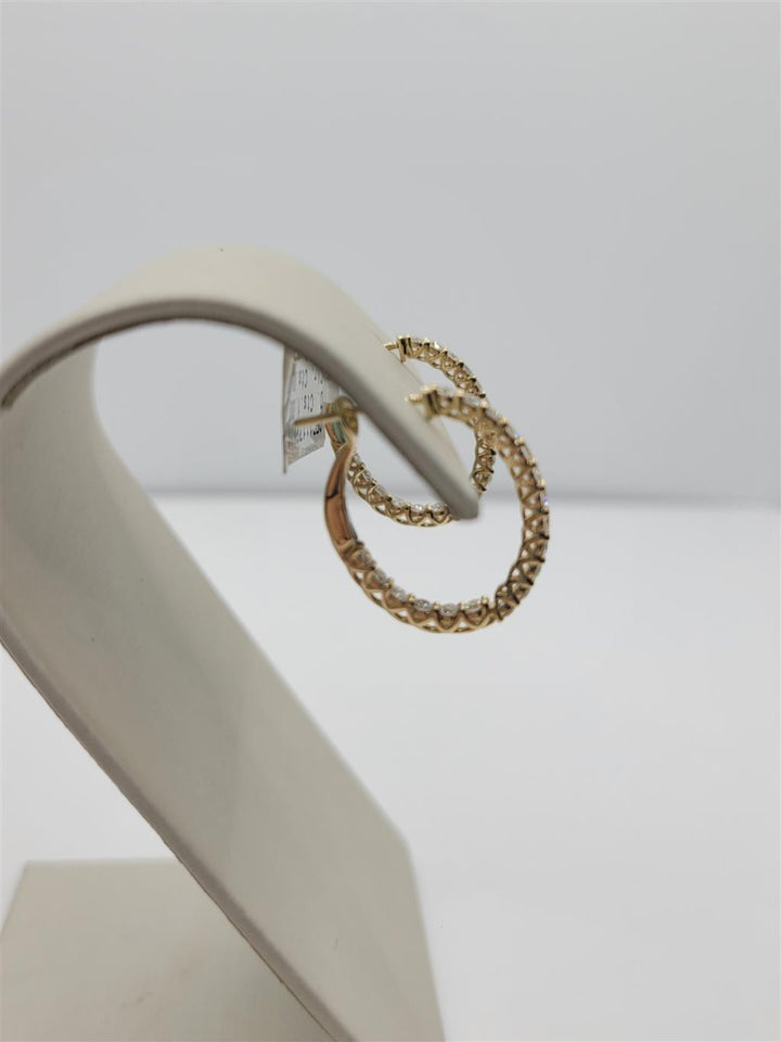 14K Yellow Gold Oval-Shaped Inside-Out Diamond Hoop Earrings