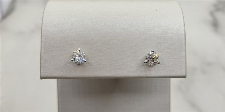 14K White Gold 0.75 Twt Round Cut Diamond Stud Earrings