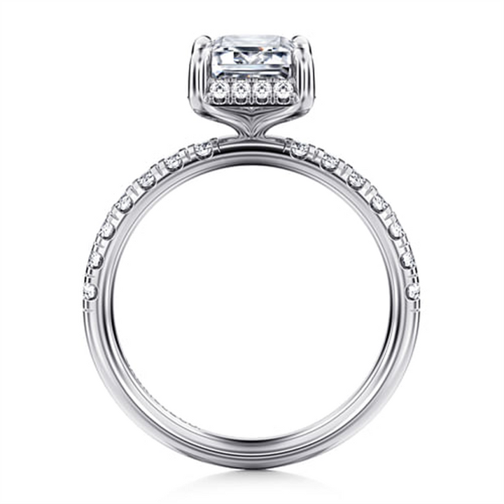 14K White Gold Hidden Halo Emerald "Gabriel & Co" Diamond Mounting Ring