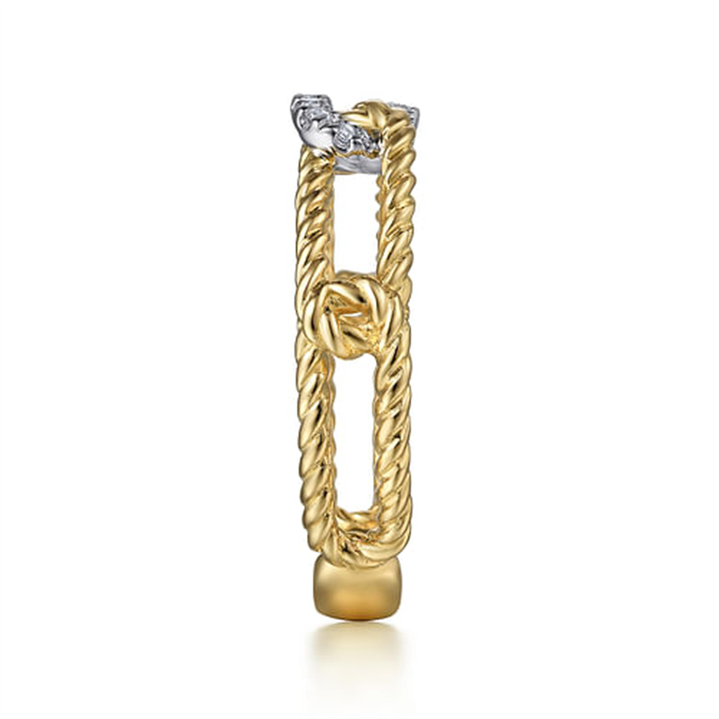 14K Two-Tone Gold Twisted "Gabriel & Co" Diamond Fashion Ring