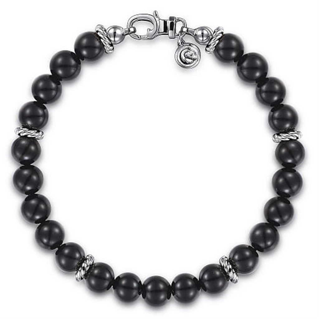 Men's Sterling Silver "Gabriel & Co." Black Onyx Beaced Bracelet