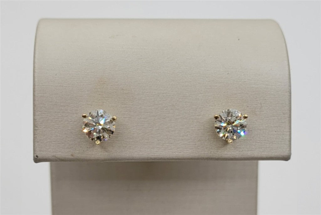 14K Yellow Gold 1.68 Twt Round cut Diamond Stud Earrings