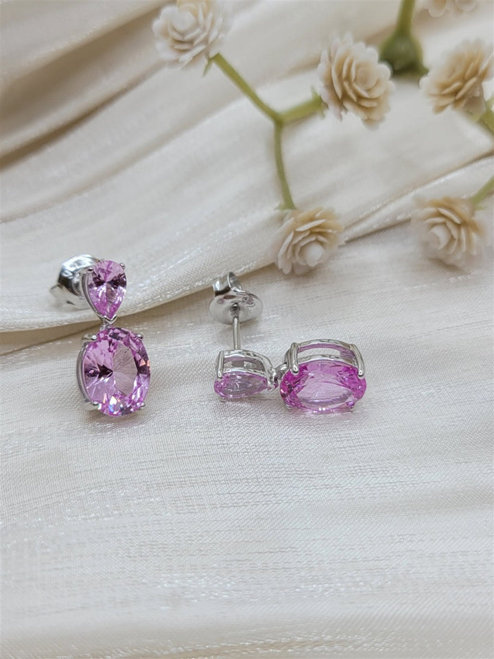 Sterling Silver Lab Grown Pink Tourmaline Dangle Earrings