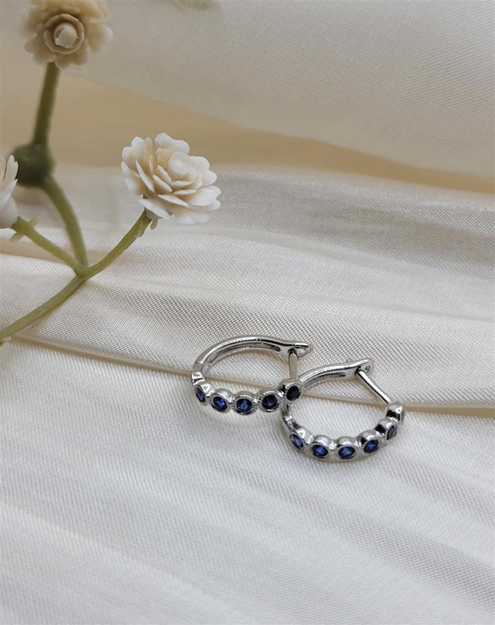 14K White Gold Sapphire  Hoop Earrings