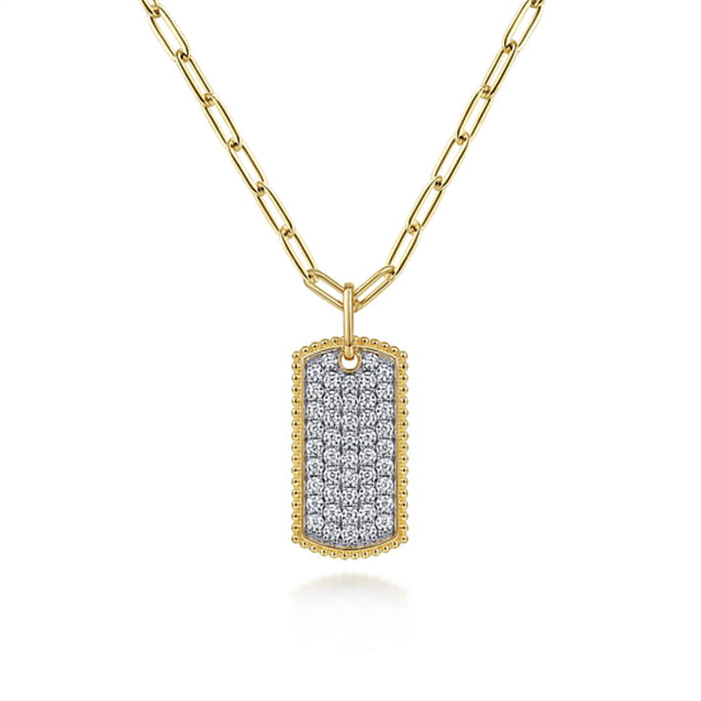 14K Yellow Gold "Gabriel & Co." Diamond Dog Tag Necklace