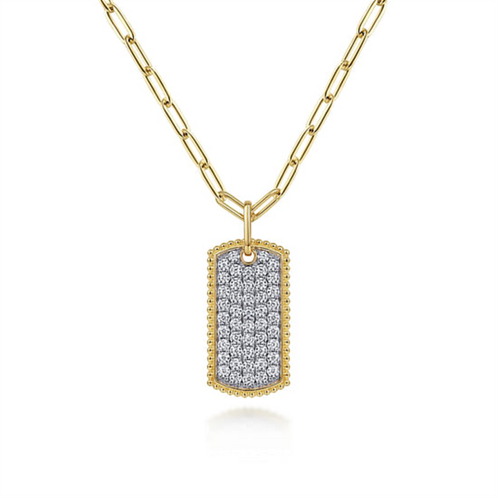 14K Yellow Gold "Gabriel & Co." Diamond Dog Tag Necklace