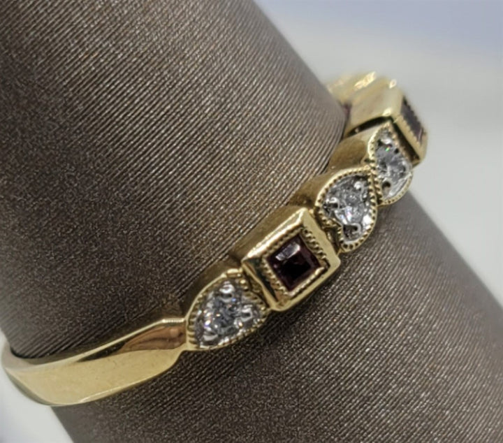 14K Yellow Gold Stackable Pink Tourmalines & Diamonds Gemstone Ring