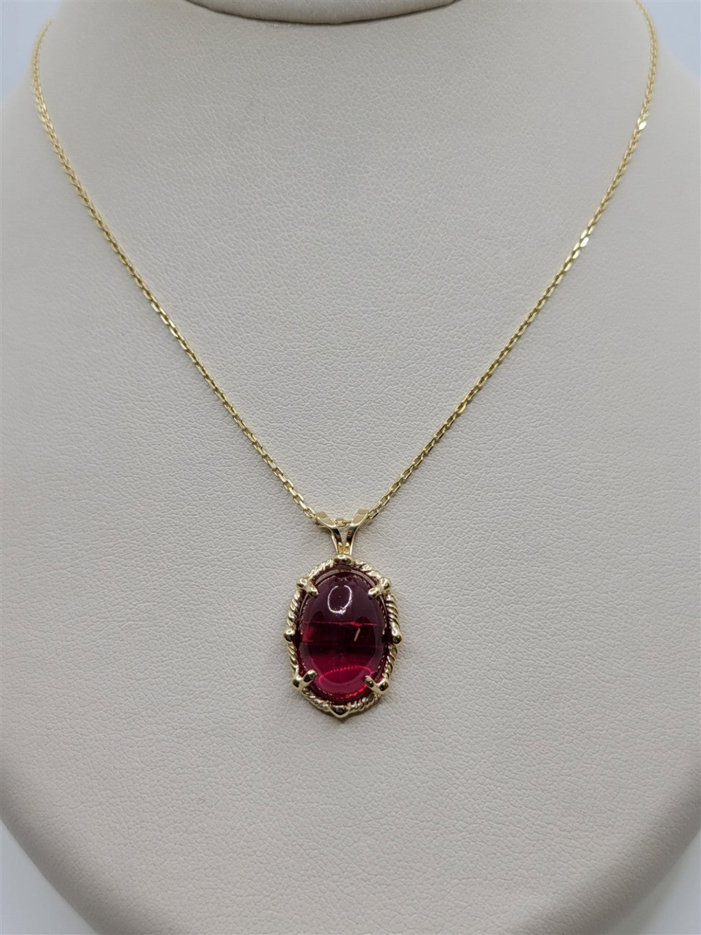 16" 14K Yellow Gold Custom Designed Oval Ruby Pendant Necklace