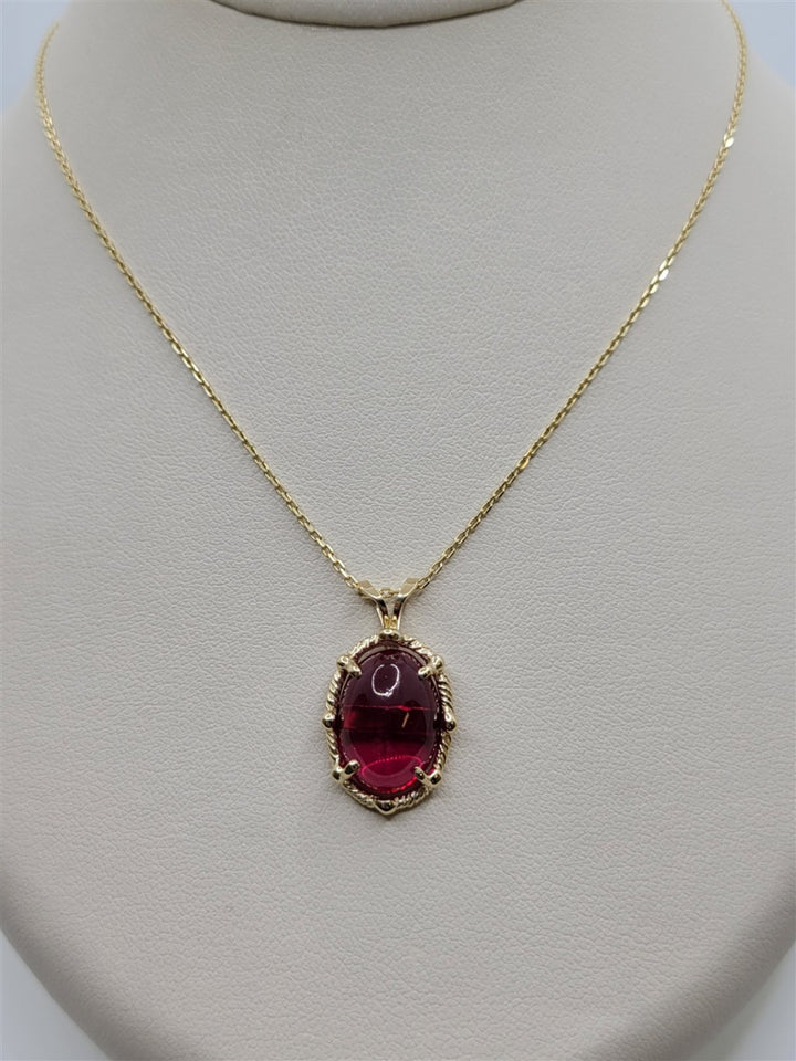 16" 14K Yellow Gold Custom Designed Oval Ruby Pendant Necklace