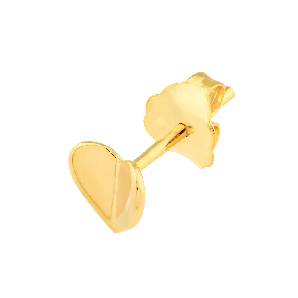 14K Yellow Gold Puffy Folded Heart Stud Earrings