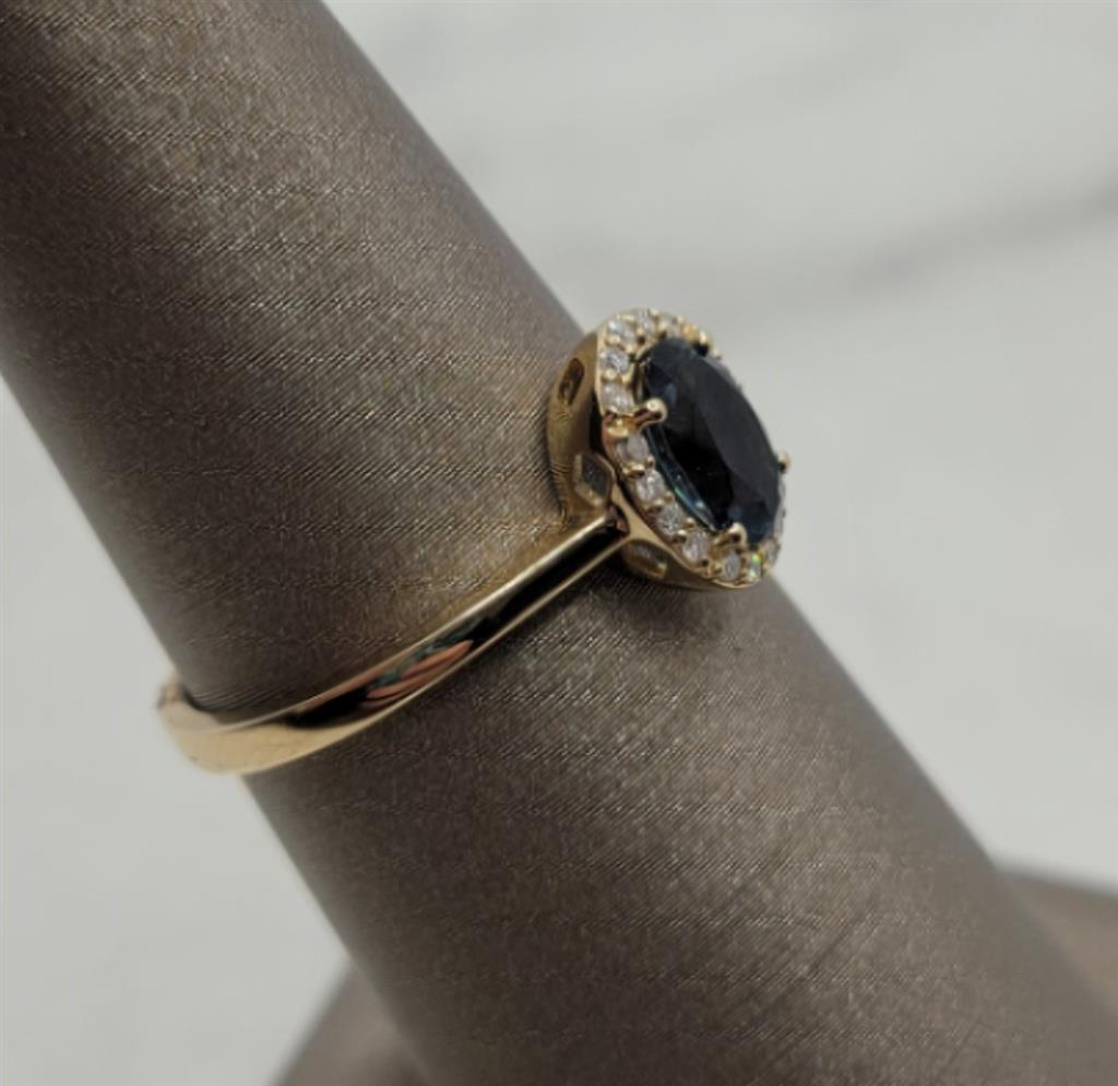 14K Yellow Gold Fashion London Blue Topaz & Diamonds Gemstone Ring