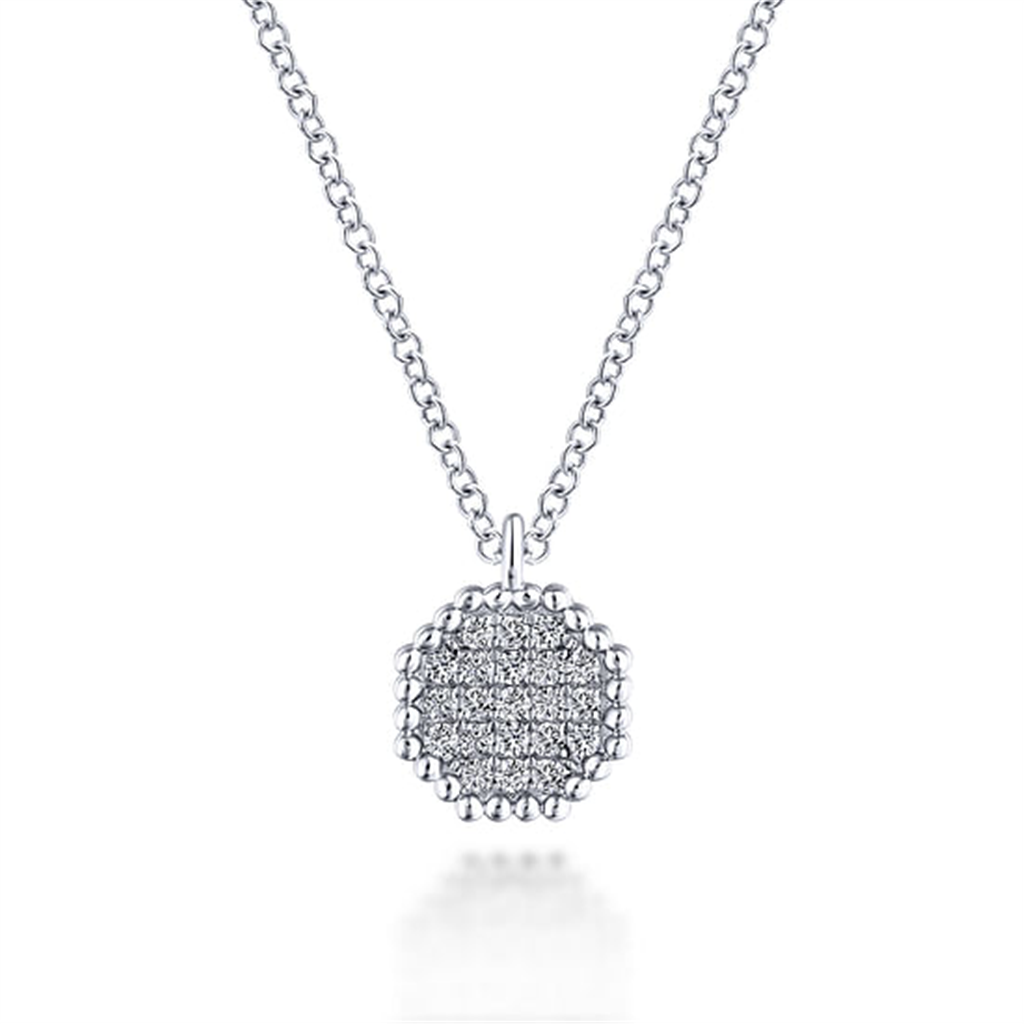 14K White Gold "Gabriel & Co" Octagonal Pave Diamond Necklace