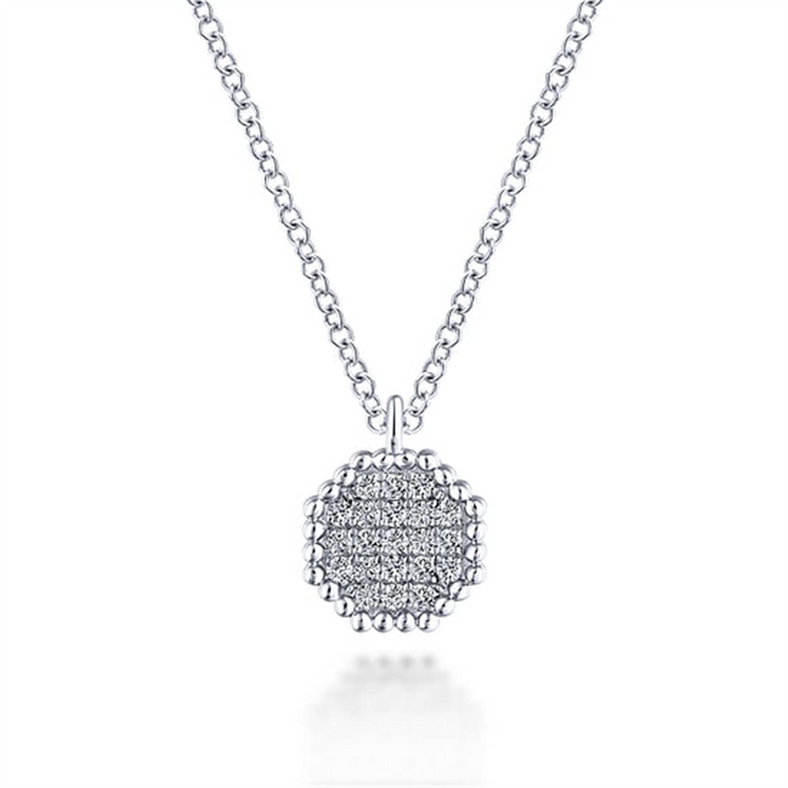 14K White Gold "Gabriel & Co" Octagonal Pave Diamond Necklace