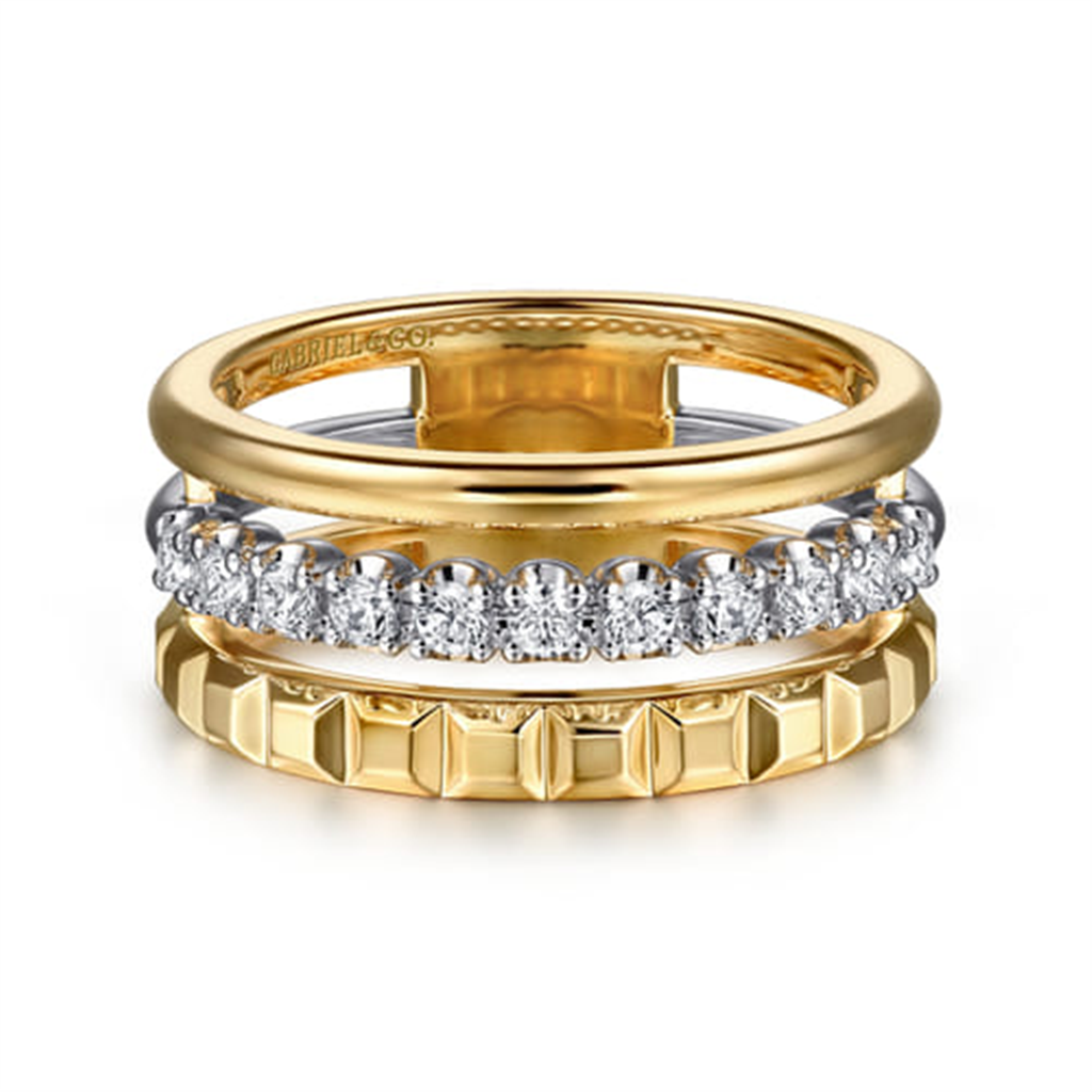14K White/Yellow Gold Wide Band Diamond Fashion Ring