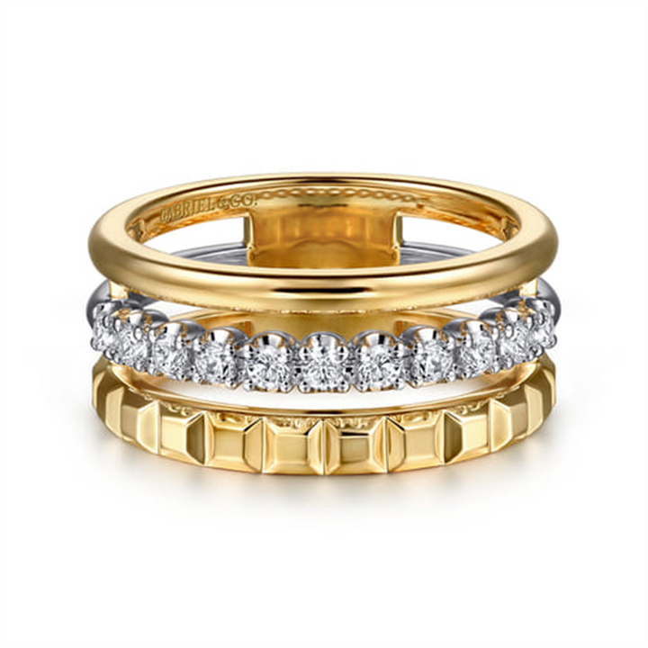 14K White/Yellow Gold Wide Band Diamond Fashion Ring