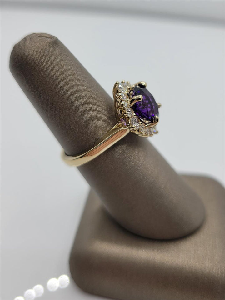 14K Yellow Gold Amethyst & Diamond "Flower" Fashion Ring