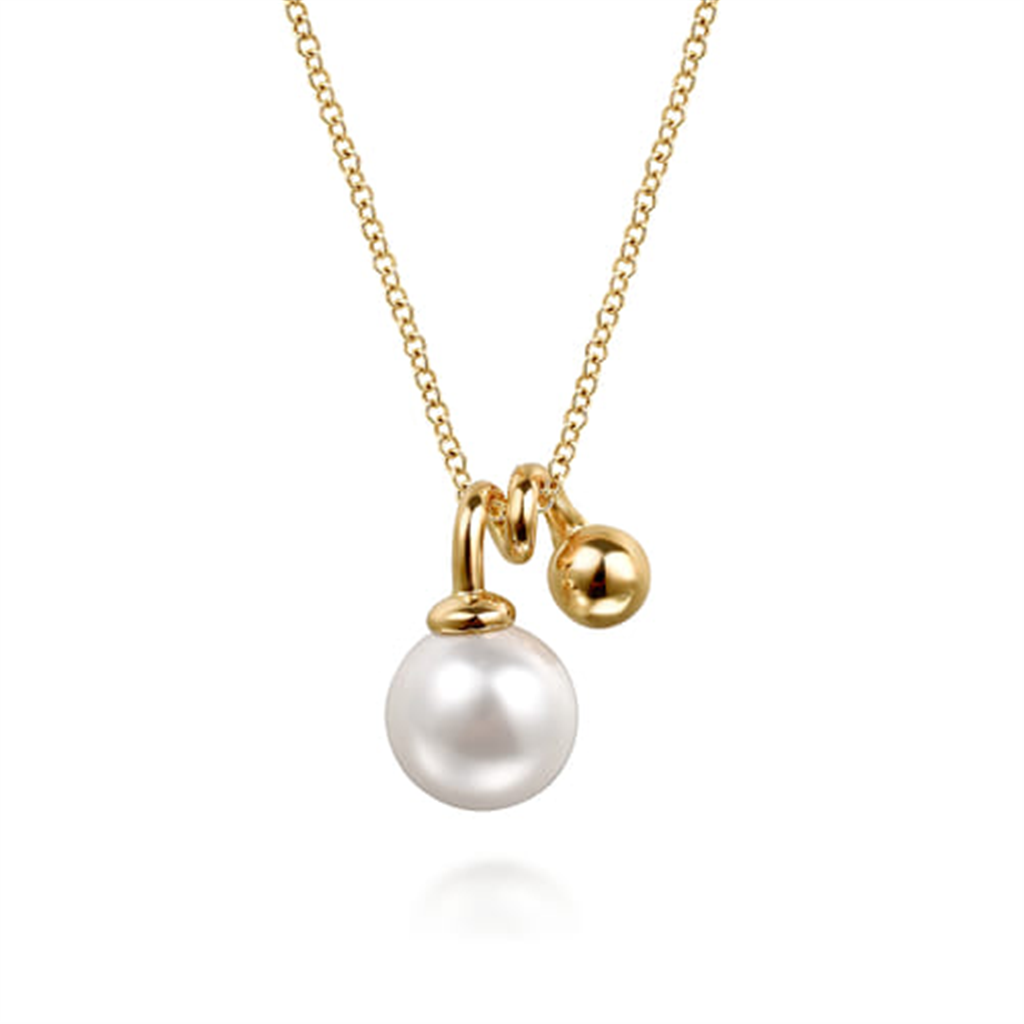 14K Yellow Gold Bujukan Bead And Pearl Pendant Necklace